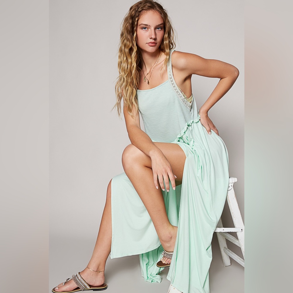 POL Mint Green Maxi Dress with Side Slit